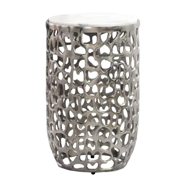 FineBuy Beistelltisch Aluminium rund 30cm – Anstelltisch mit Marmor Tischplatte – Design Metall Couchtisch für Wohnzimmer – runder Wohnzimmertisch modern – Dekotisch Handmade Sofatisch