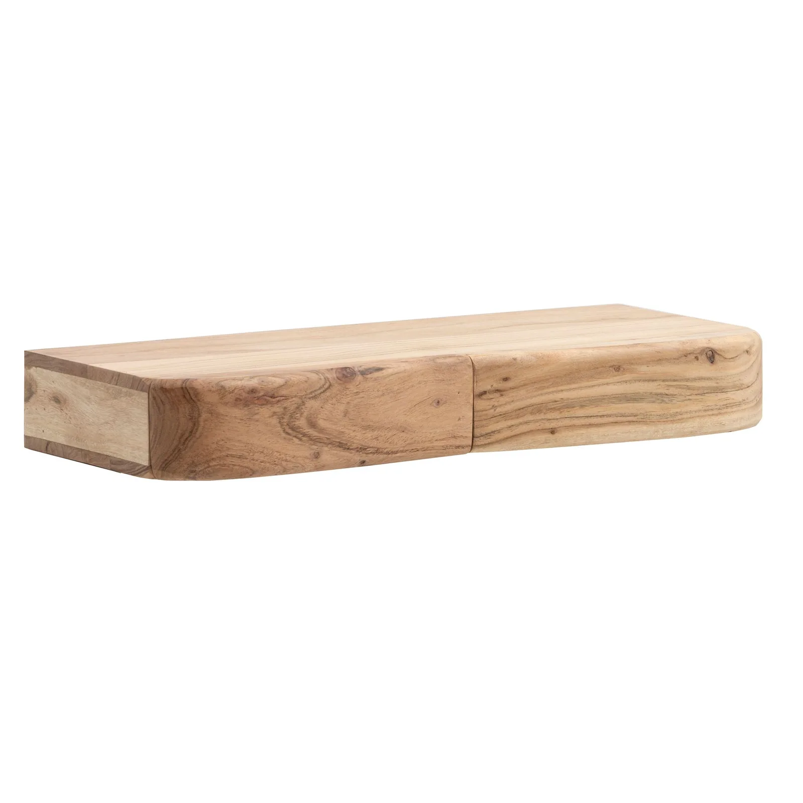 FineBuy Wandregal Akazie Massivholz mit Schublade - Design Regal für die Wand - Holz Wandboard mit Stauraum - Schwebendes Hängeregal aus Echtholz