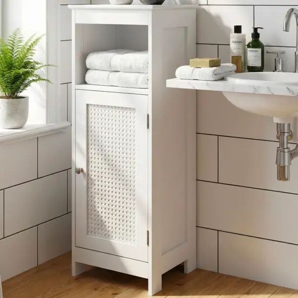 FineBuy Badschrank 80 x 30 x 28 cm Weiß - Schmaler Badezimmerschrank Tür & Ablage Aufbewahrungsschrank Badezimmer Nischenschrank Bad Badezimmerregal