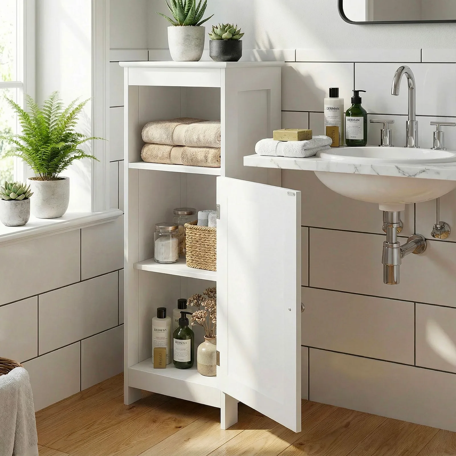 FineBuy Badschrank 80 x 30 x 28 cm Weiß - Schmaler Badezimmerschrank Tür & Ablage Aufbewahrungsschrank Badezimmer Nischenschrank Bad Badezimmerregal
