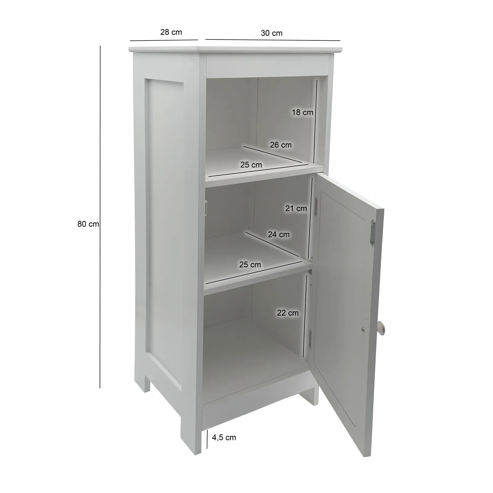 FineBuy Badschrank 80 x 30 x 28 cm Weiß - Schmaler Badezimmerschrank Tür & Ablage Aufbewahrungsschrank Badezimmer Nischenschrank Bad Badezimmerregal