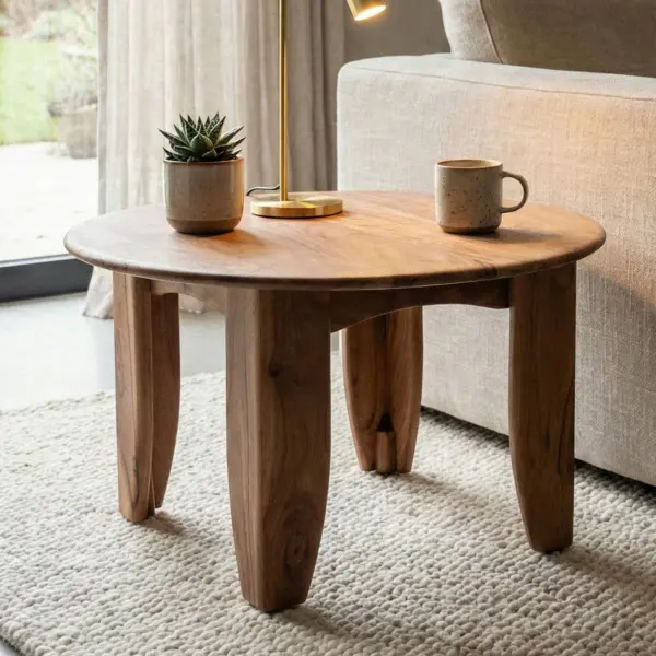 FineBuy Couchtisch Rund 60cm Wohnzimmertisch Akazie Massivholz - Sofatisch Holz Modern - Design Loungetisch Beistelltisch Wohnzimmer Handmade