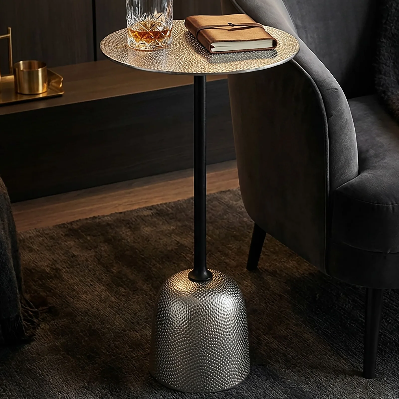 FineBuy Beistelltisch Aluminium 29cm - Kleiner runder Anstelltisch aus Metall silber - Design Wohnzimmertisch - Dekotisch - Couchtisch - Metalltisch Handmade pflegeleicht