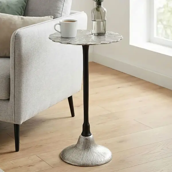 FineBuy Beistelltisch Aluminium 29cm - Kleiner runder Anstelltisch aus Metall silber - Design Wohnzimmertisch - Dekotisch - Couchtisch - Metalltisch Handmade pflegeleicht
