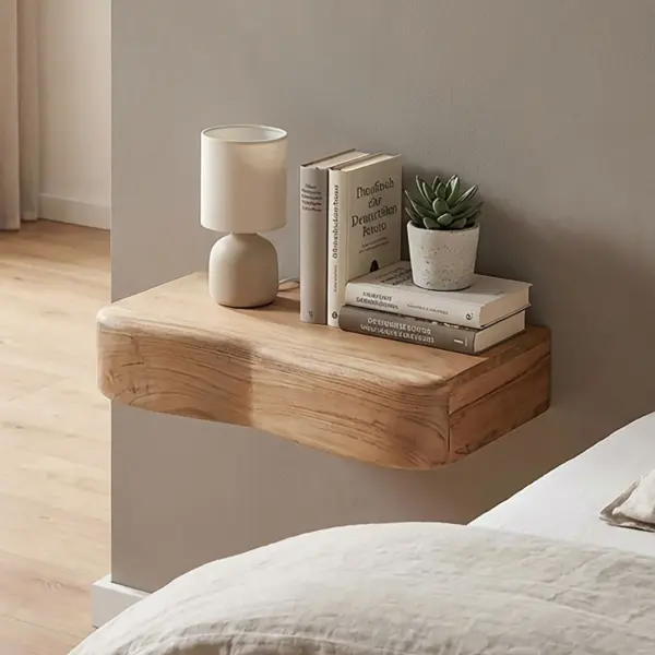 FineBuy Schwebende Nachtkonsole Akazie Massivholz 40cm – Wand Nachttisch mit Schublade – Hängender Nachtschrank für Schlafzimmer – Modernes Wandboard Echtholz - Handmade