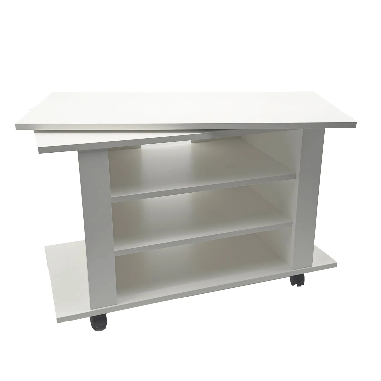 FineBuy TV Lowboard Weiß 78 cm – HiFi Bank mit drehbarer Oberplatte – Fernsehtisch auf Rollen – TV Möbel mit offenen Fächern – Medienboard Modern – Fernsehschrank