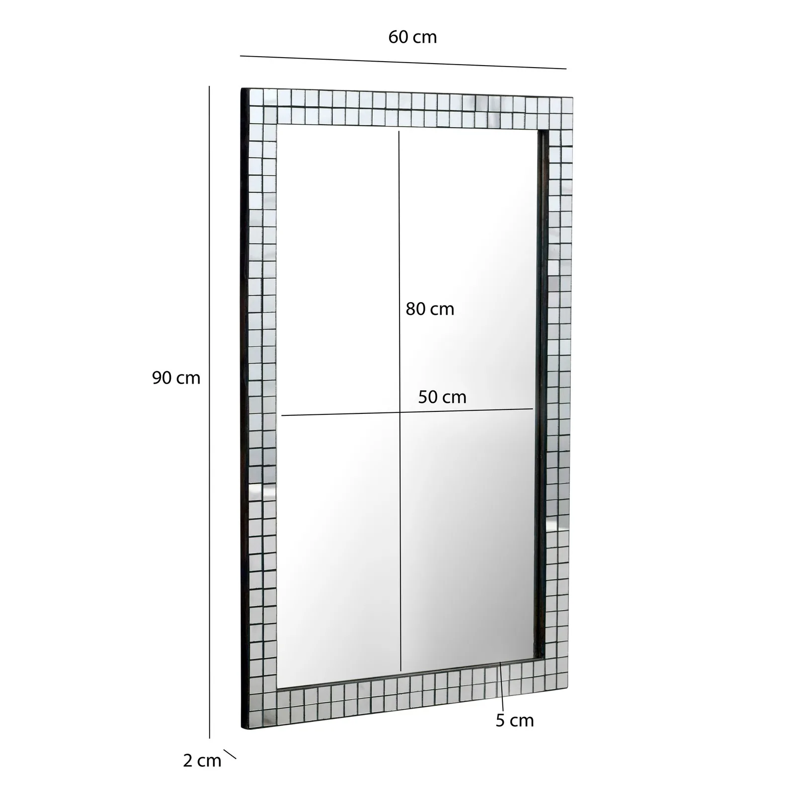 FineBuy Wandspiegel 60x90 cm mit Mosaikrahmen – Spiegel rechteckig – Wohnspiegel aus Glas – Hängespiegel Flurspiegel modern – Wohnzimmerspiegel vertikal & horizontal – Dekospiegel Handmade