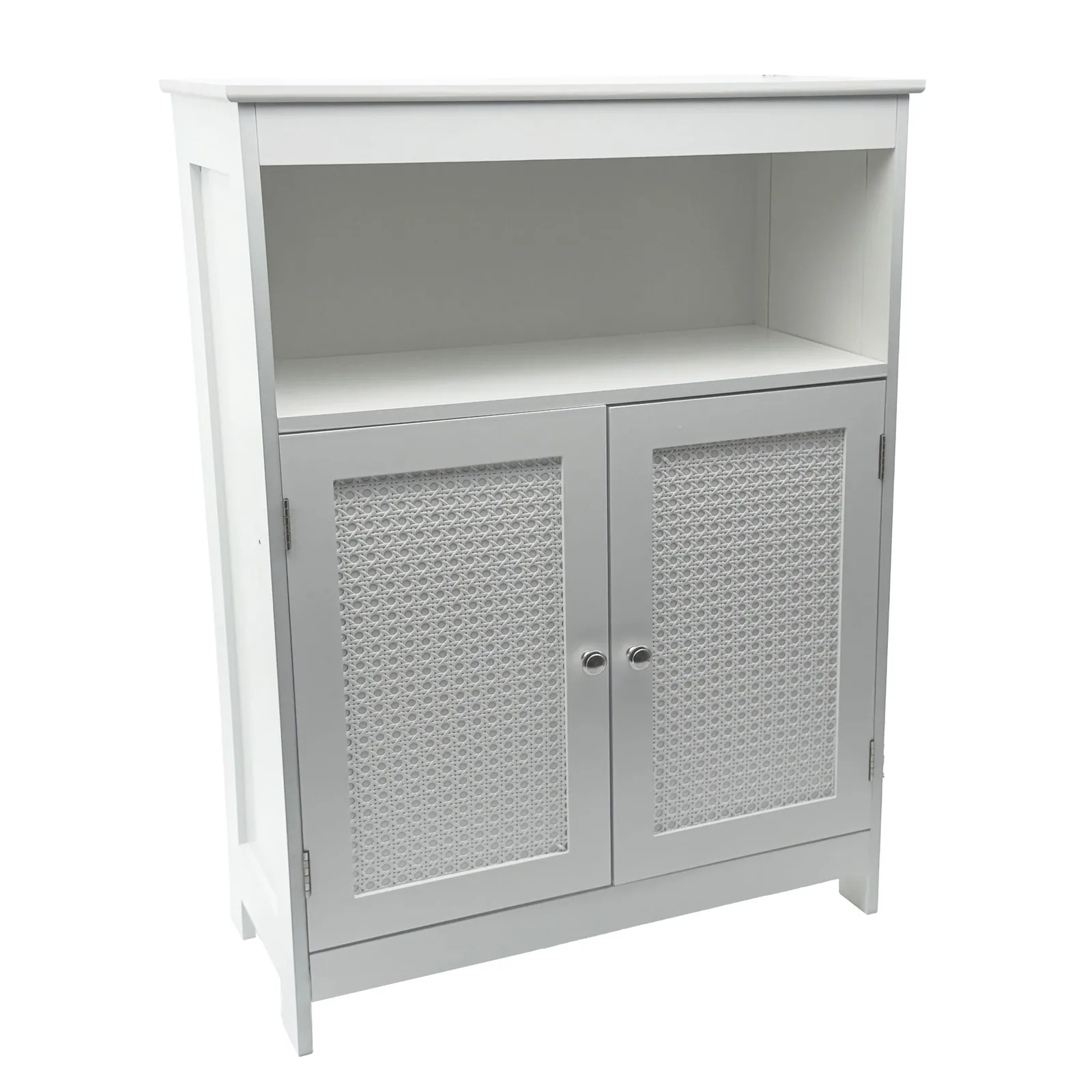 FineBuy Badschrank 80 x 60 x 28 cm Weiß - Schmaler Badezimmerschrank Türen & Ablage - Aufbewahrungsschrank Wiener Geflecht - Badezimmer Badregal Bad Badezimmerregal