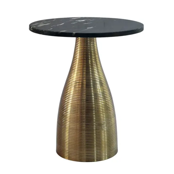 FineBuy Beistelltisch Rund 40cm Gold mit Massiver Marmorplatte - Wohnzimmertisch Naturstein Anstelltisch - Sofatisch Design Metall Couchtisch - Wohnzimmer Tisch Modern Handmade