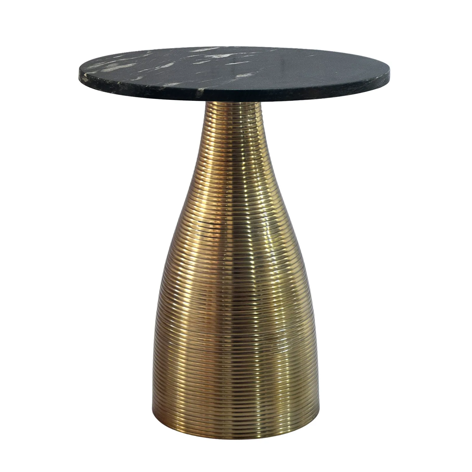 FineBuy Beistelltisch Rund 40cm Gold mit Massiver Marmorplatte - Wohnzimmertisch Naturstein Anstelltisch - Sofatisch Design Metall Couchtisch - Wohnzimmer Tisch Modern Handmade