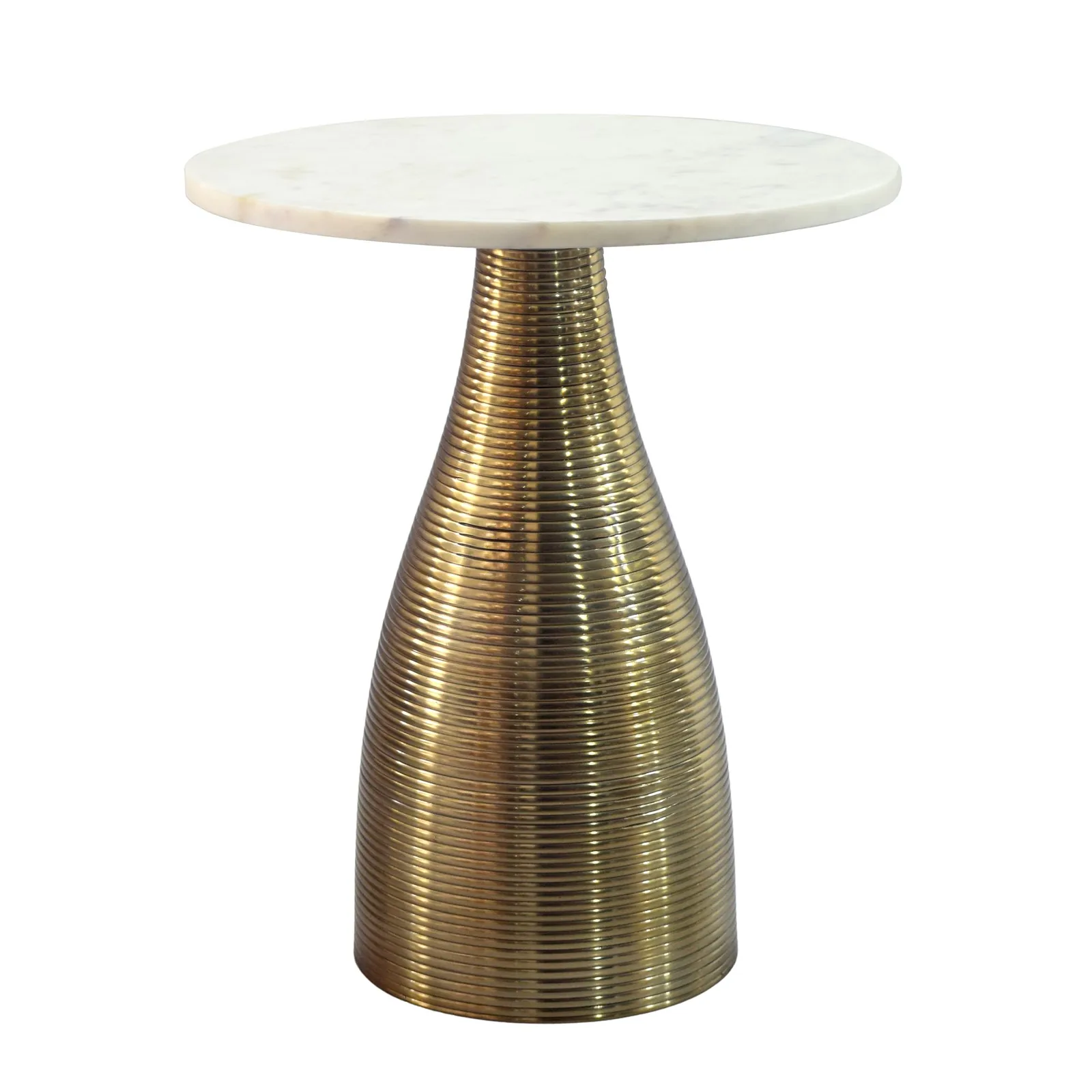 FineBuy Beistelltisch Rund 40cm Gold mit Massiver Marmorplatte - Wohnzimmertisch Naturstein Anstelltisch - Sofatisch Design Metall Couchtisch - Wohnzimmer Tisch Modern Handmade