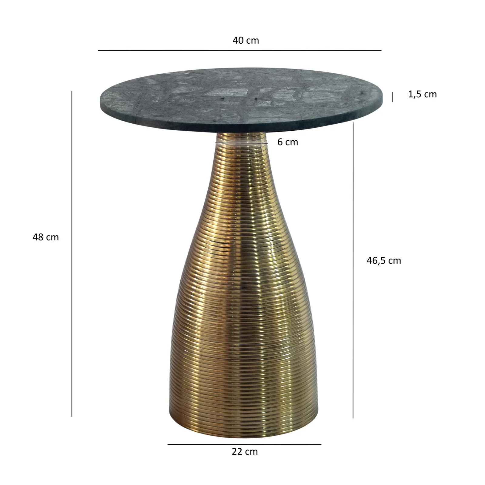 FineBuy Beistelltisch Rund 40cm Gold mit Massiver Marmorplatte - Wohnzimmertisch Naturstein Anstelltisch - Sofatisch Design Metall Couchtisch - Wohnzimmer Tisch Modern Handmade