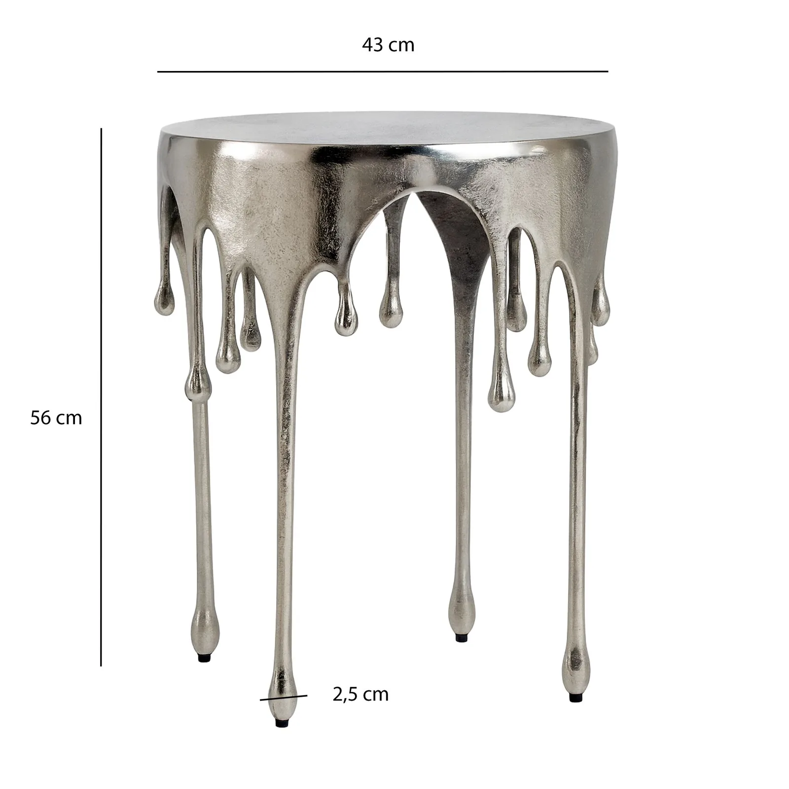 FineBuy Beistelltisch 43cm Aluminium Tisch Rund - Design Anstelltisch Alu Modern - Wohnzimmertisch Metall Tropfen - Metalltisch Dekotisch Couchtisch Handmade