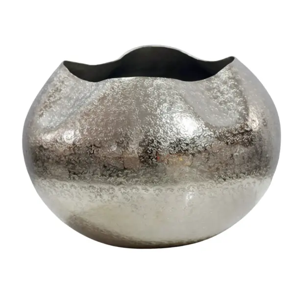 FineBuy Tischvase Aluminium 30cm - Dekovase rund - Metall Vase modern - Wohnzimmer Deko Alu - Design Vase Tisch Dekoration - Pflanzgefäß Handmade