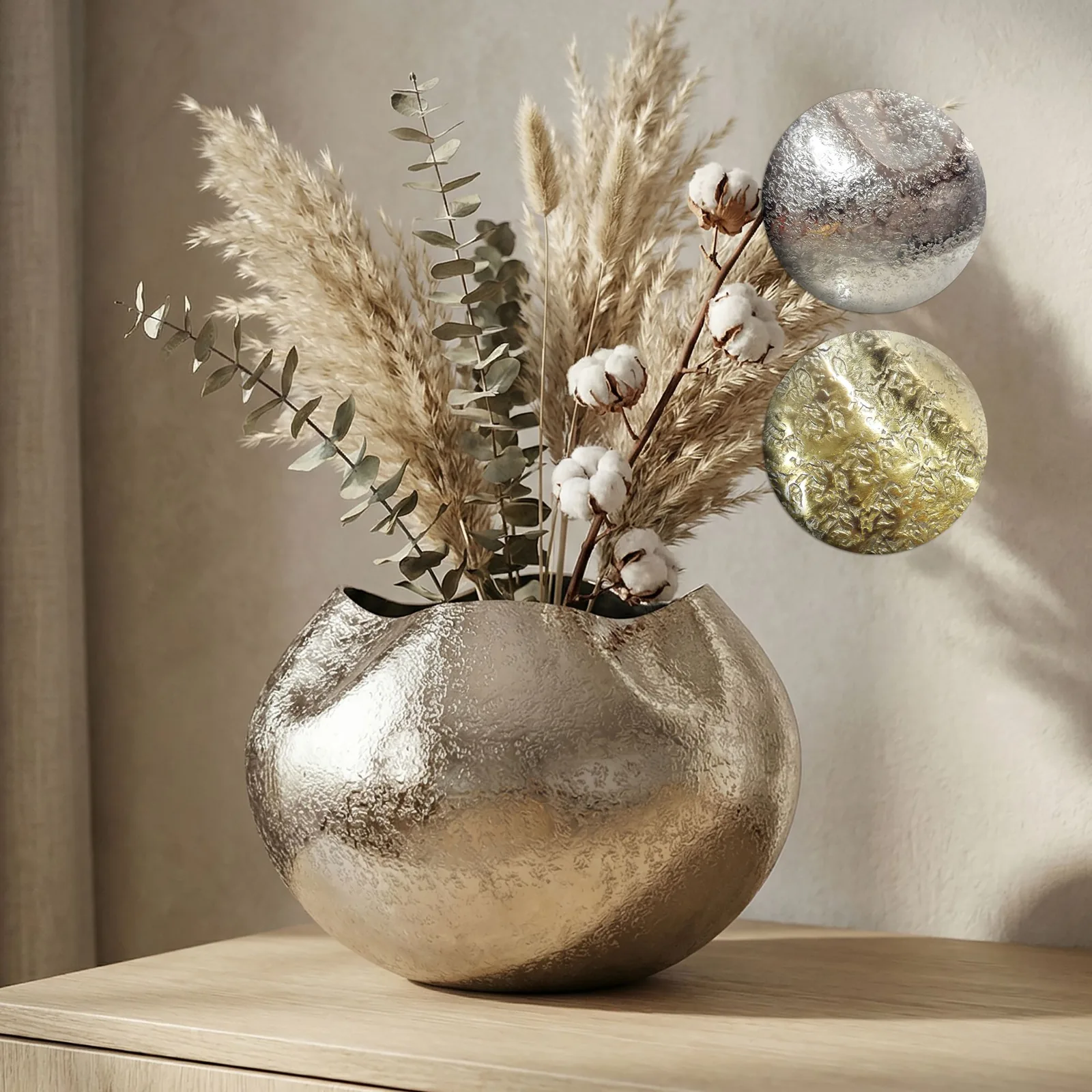 FineBuy Tischvase Aluminium 30cm - Dekovase rund - Metall Vase modern - Wohnzimmer Deko Alu - Design Vase Tisch Dekoration - Pflanzgefäß Handmade