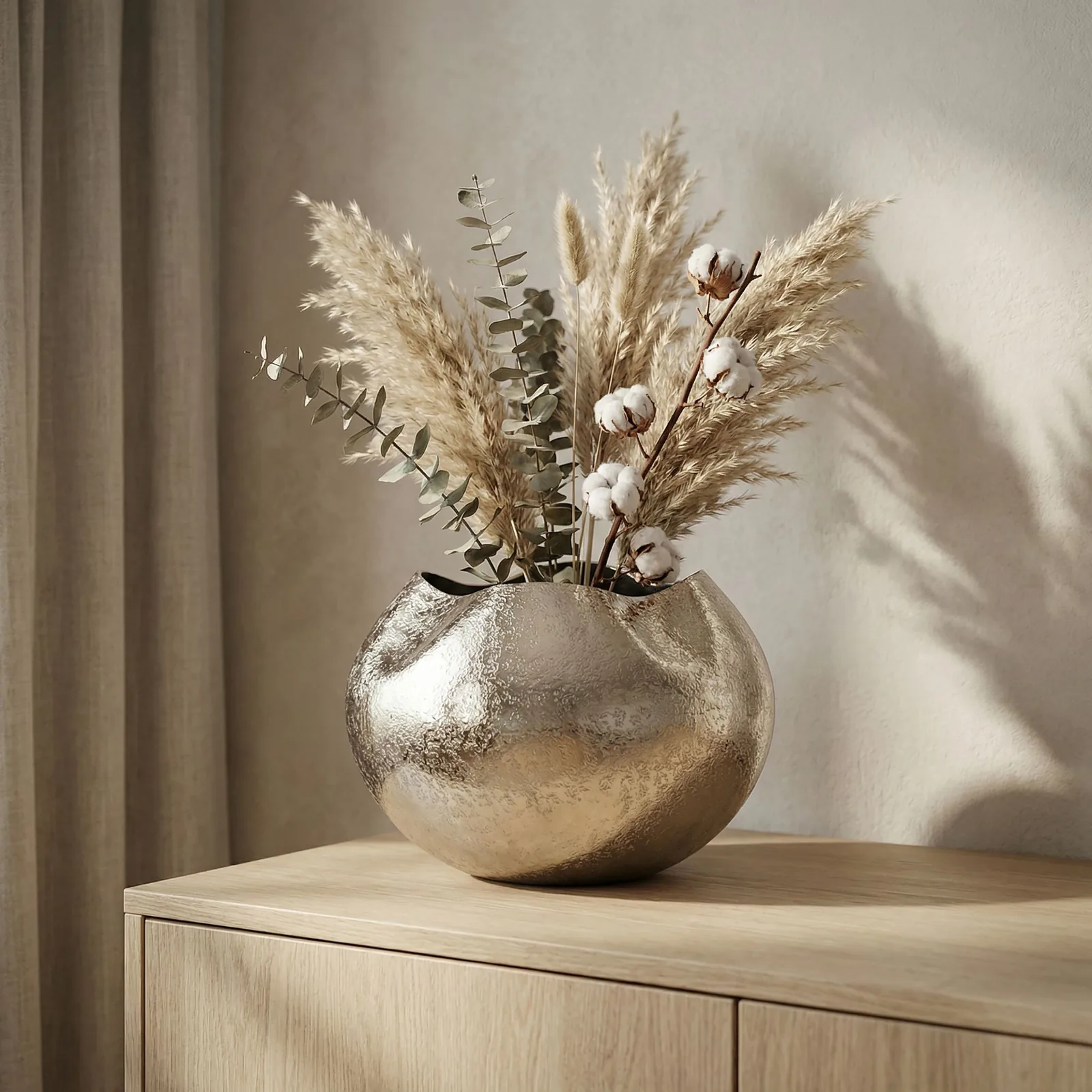 FineBuy Tischvase Aluminium 30cm - Dekovase rund - Metall Vase modern - Wohnzimmer Deko Alu - Design Vase Tisch Dekoration - Pflanzgefäß Handmade