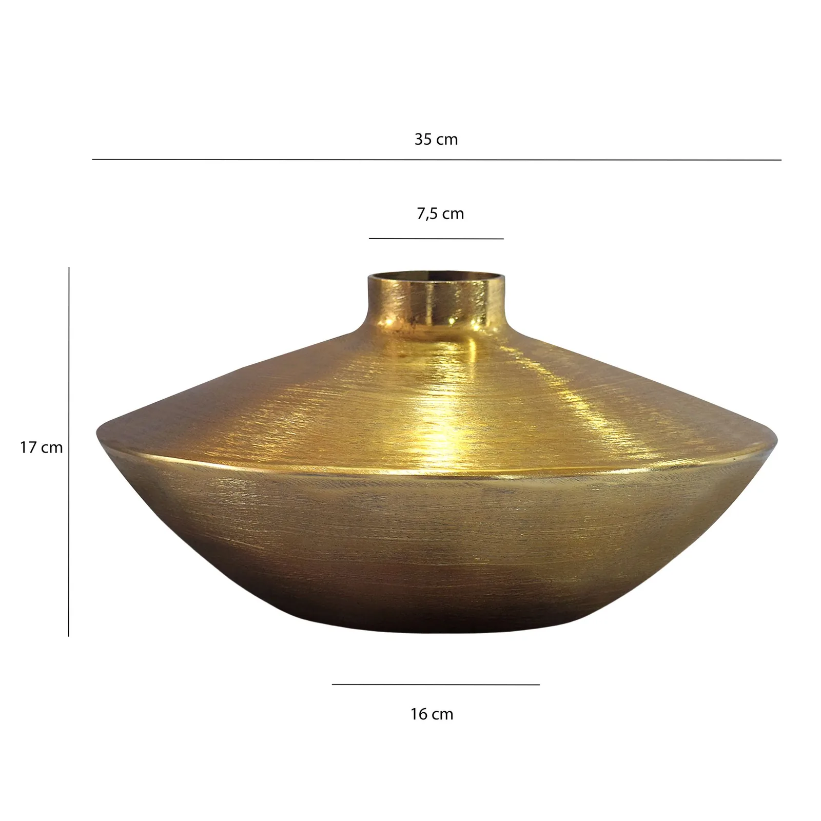 FineBuy Tischvase Aluminium 35cm - Dekovase rund - Metall Vase modern - Wohnzimmer Deko Alu - Design Vase flach Tisch Dekoration - Pflanzgefäß Handmade