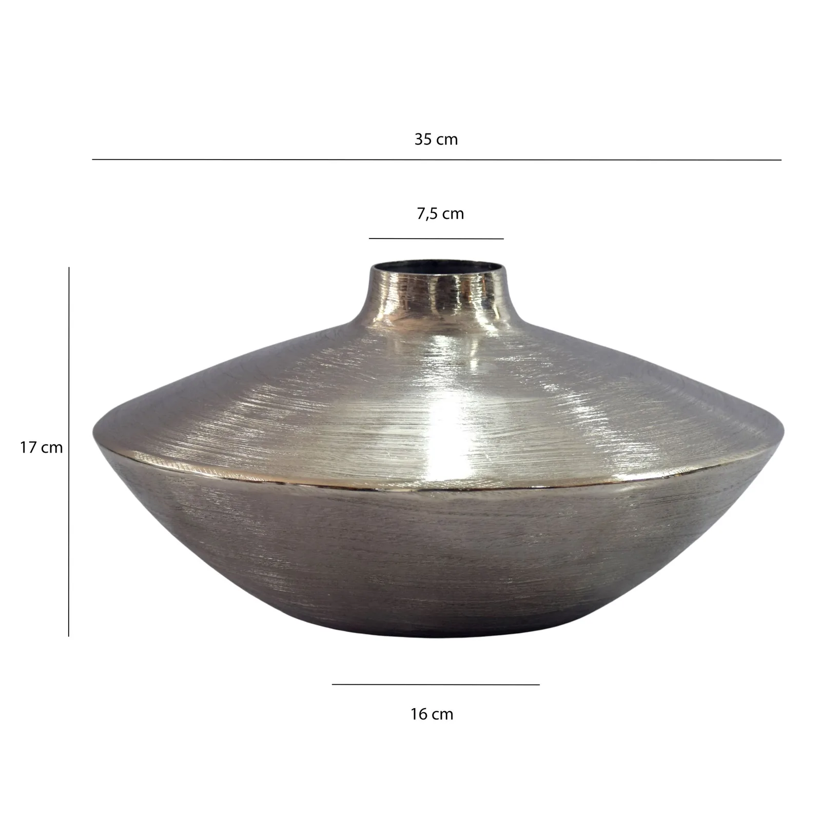 FineBuy Tischvase Aluminium 35cm - Dekovase rund - Metall Vase modern - Wohnzimmer Deko Alu - Design Vase flach Tisch Dekoration - Pflanzgefäß Handmade