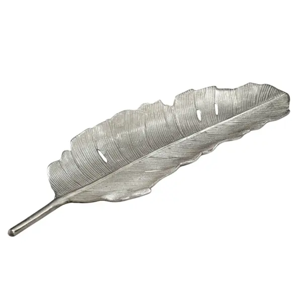 FineBuy Dekoschale Blatt Aluminium Silber Schale - Design Tischdeko Metall Wohnzimmer - Alu Wohnaccessoire Modern - Metallschale Dekoration - Aluschale lang Handmade