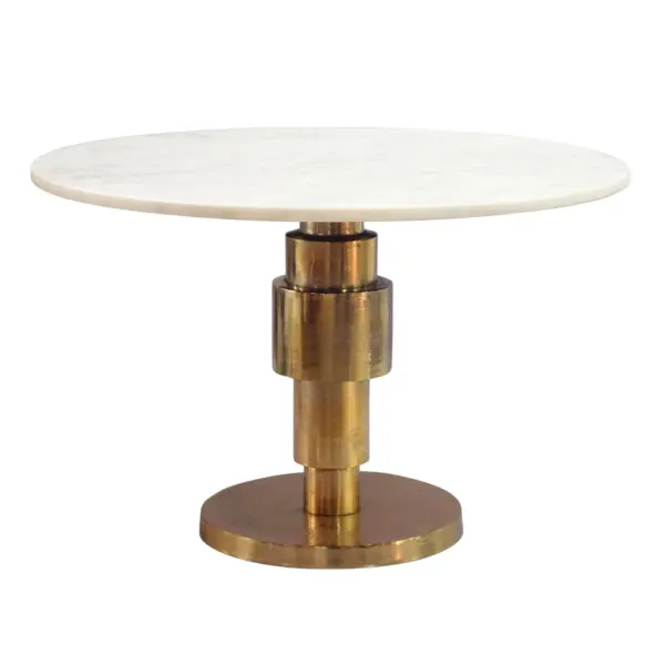 FineBuy Couchtisch Gold 60cm mit Marmor Tischplatte - Wohnzimmertisch rund - Sofatisch Alu modern - Beistelltisch Aluminium - Design Tisch Wohnzimmer Metallgestell Handmade