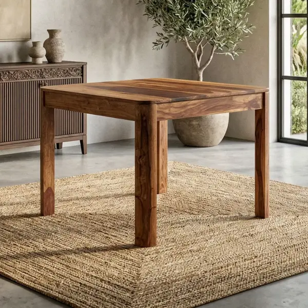 FineBuy Esstisch Sheesham Massivholz 80x80 cm Dunkelbraun - Quadratischer Esszimmertisch Holz - Küchentisch modern für 4 Personen - Stabiler Holztisch - Tisch für Esszimmer Bistrotisch Handmade