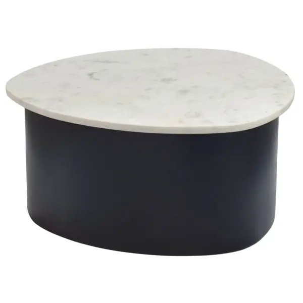 FineBuy Couchtisch 63cm mit weißer Marmor Tischplatte - Wohnzimmertisch Alu organische Form - Sofatisch Aluminium modern - Design Beistelltisch Metallgestell Handmade
