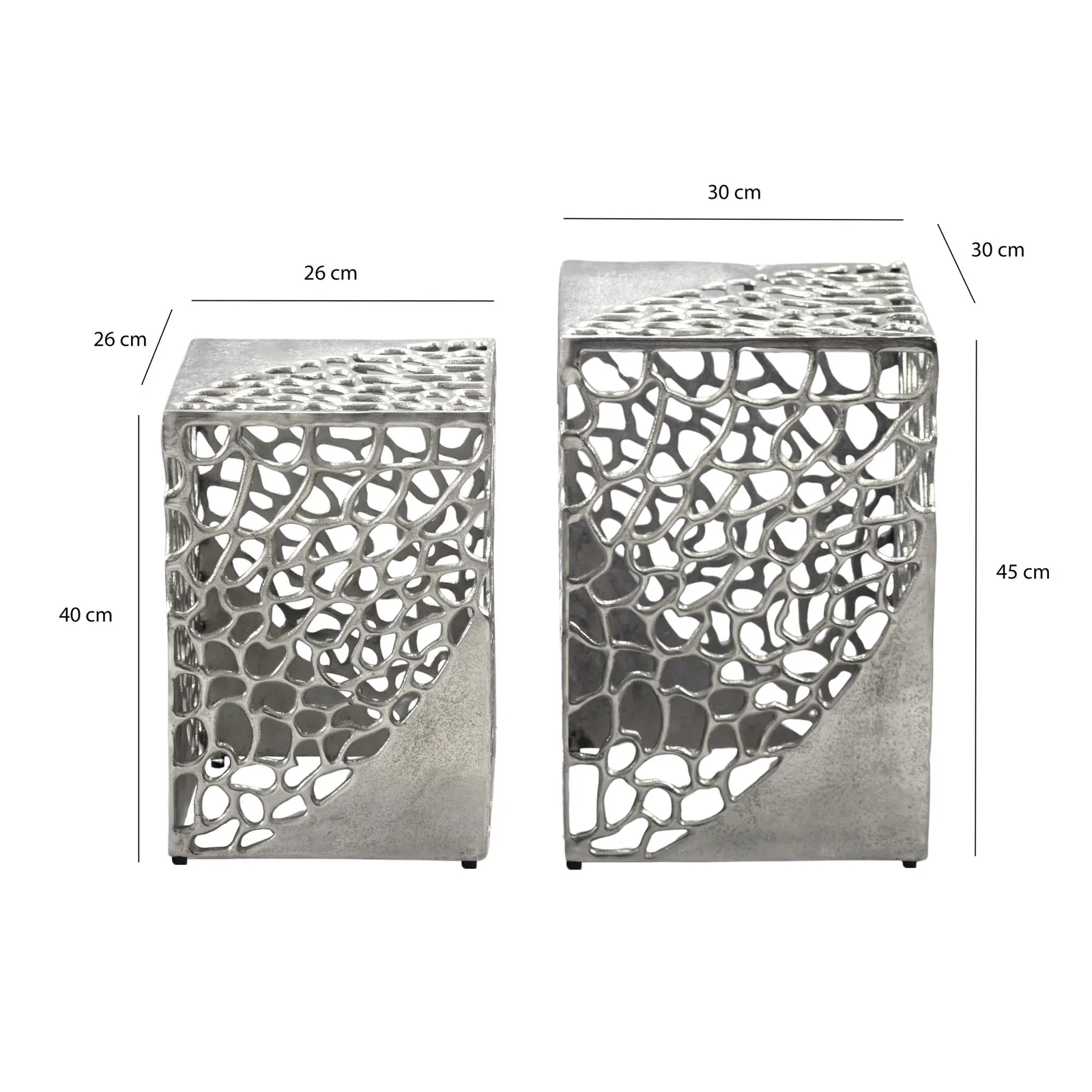 FineBuy 2er Set Beistelltisch Aluminium - Design Couchtisch Set - Metalltisch Wohnzimmertisch modern Alu - Sofatisch quadratisch Metall - Loungetisch Set Satztisch Handmade
