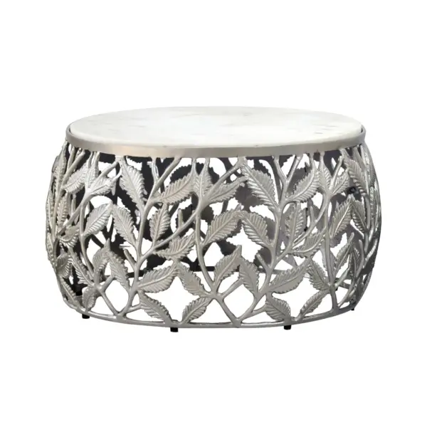 FineBuy Couchtisch 60cm mit weißer Marmor Tischplatte - Wohnzimmertisch rund - Sofatisch modern - Beistelltisch Aluminium - Design Beistelltisch Wohnzimmer Metallgestell Handmade