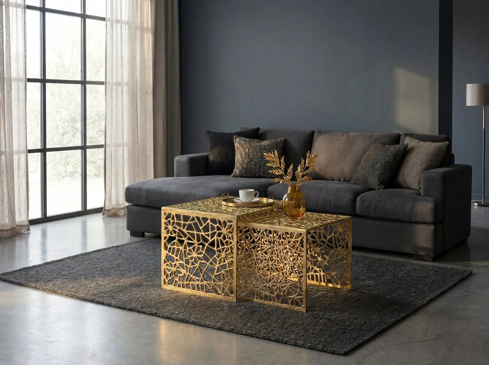 FineBuy 2er Set Couchtisch Aluminium - Design Beistelltisch Set - Metalltisch Wohnzimmertisch modern Alu - Sofatisch rechteckig Metall - Loungetisch Set Satztisch Handmade