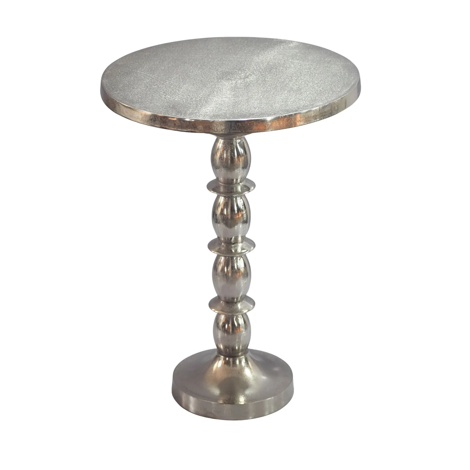 FineBuy Beistelltisch Silber 40cm Aluminium Tisch Rund - Anstelltisch Raw Finish - Design Wohnzimmertisch Dekotisch - Metalltisch Orientalisch Modern - Sofatisch Couchtisch Handmade