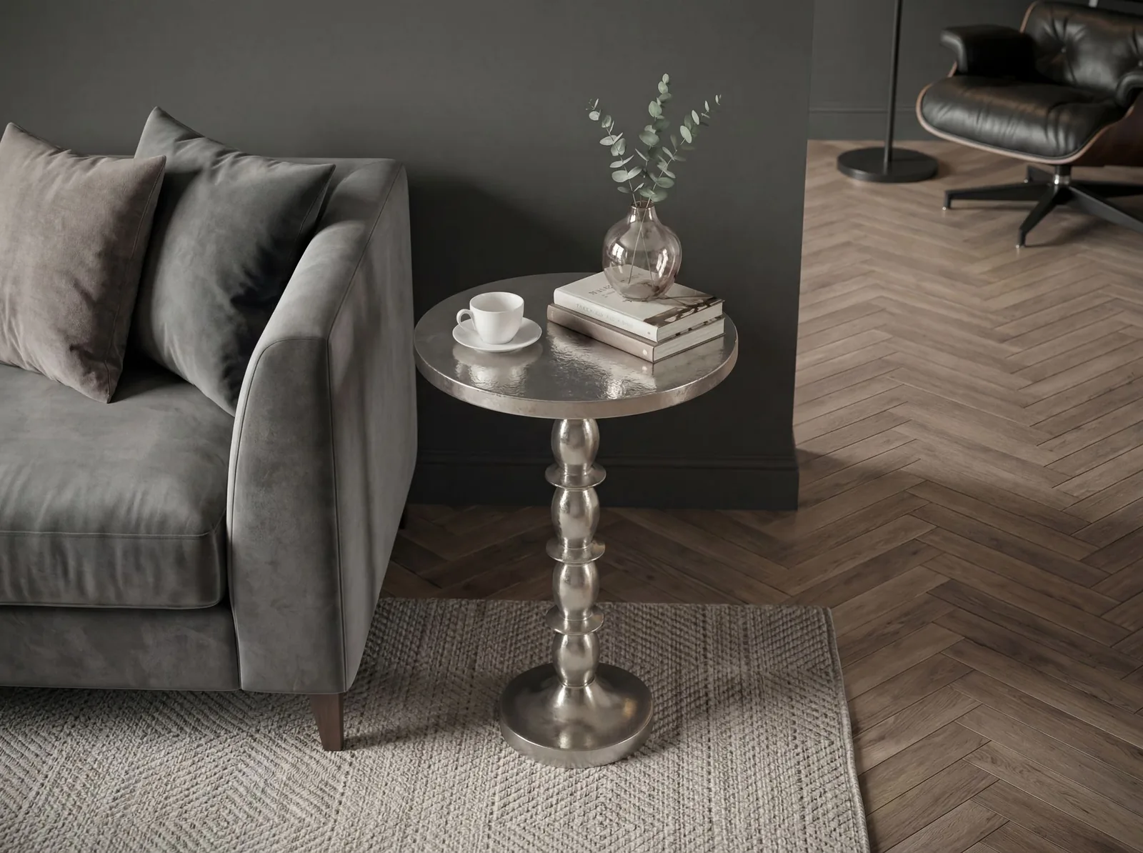 FineBuy Beistelltisch Silber 40cm Aluminium Tisch Rund - Anstelltisch Raw Finish - Design Wohnzimmertisch Dekotisch - Metalltisch Orientalisch Modern - Sofatisch Couchtisch Handmade