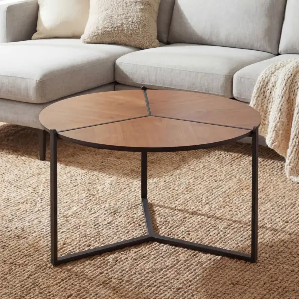FineBuy Couchtisch 80cm MDF Holzoptik - Runder Wohnzimmertisch Metall - Design Sofatisch - Moderner Loungetisch - Dreibein Beistelltisch Wohnzimmer
