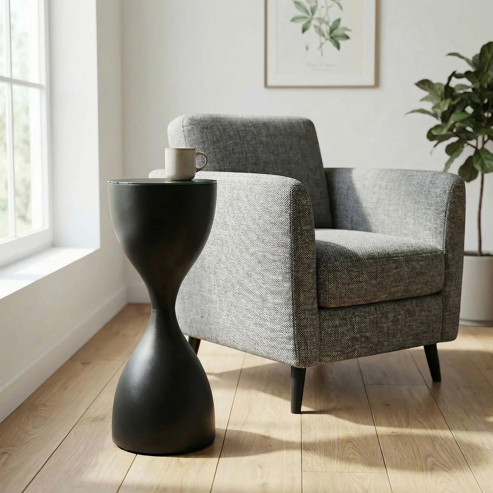 FineBuy Beistelltisch Schwarz 23cm Metall Glas Rund - Design Anstelltisch Eisen - Moderner Wohnzimmertisch Abstelltisch - Edler Couchtisch Wohnzimmer Handmade