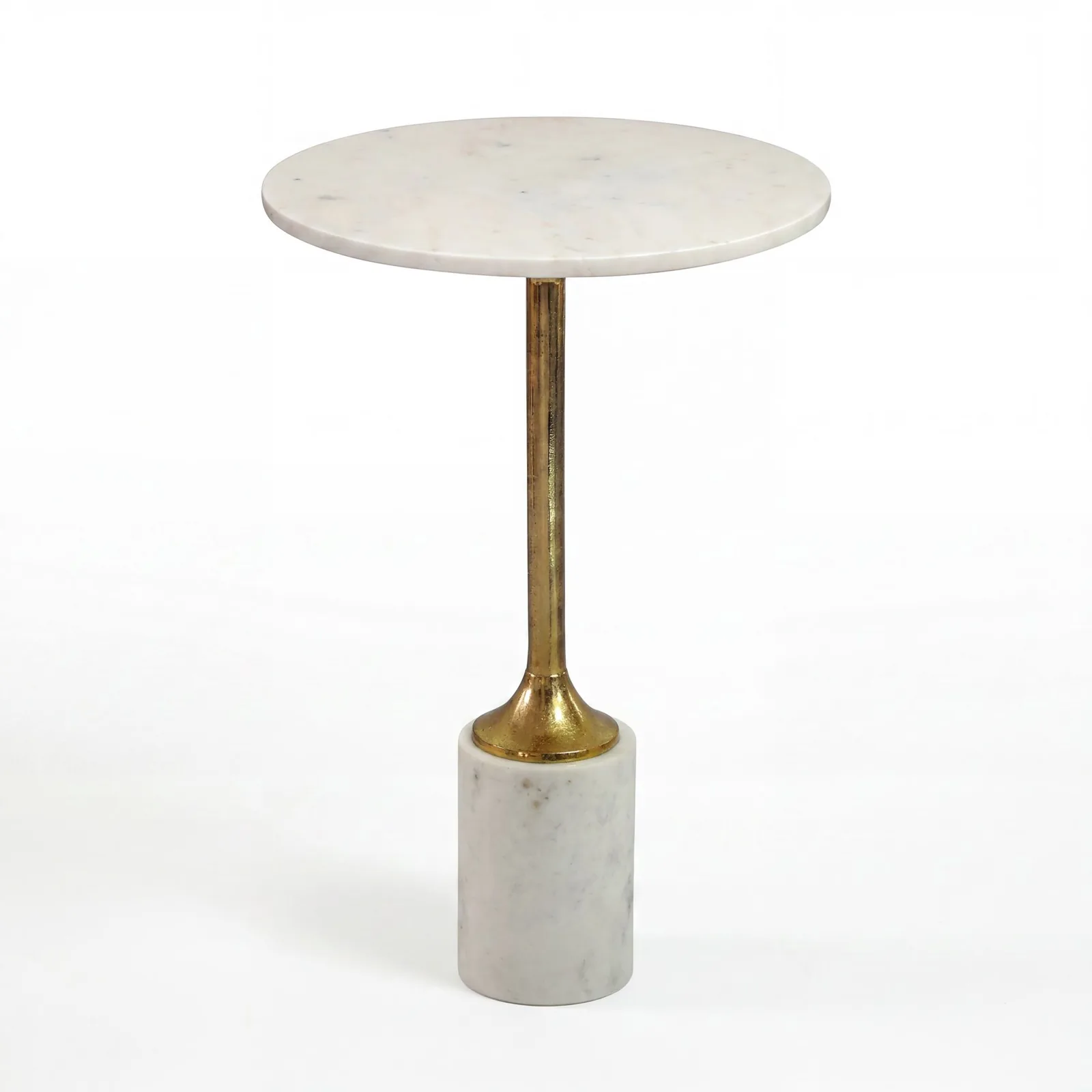 FineBuy Beistelltisch Metall mit weißer Marmor Tischplatte 37cm rund - Moderner Anstelltisch - Design Sofatisch - Loungetisch Couchtisch - Edler Wohnzimmertisch Handmade