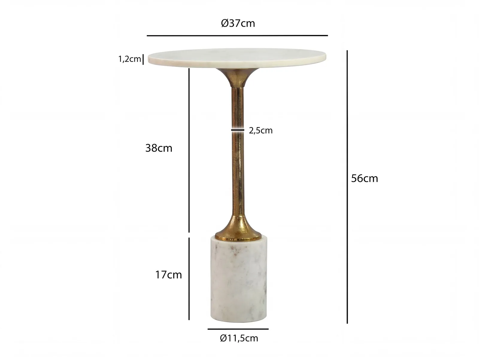 FineBuy Beistelltisch Metall mit weißer Marmor Tischplatte 37cm rund - Moderner Anstelltisch - Design Sofatisch - Loungetisch Couchtisch - Edler Wohnzimmertisch Handmade