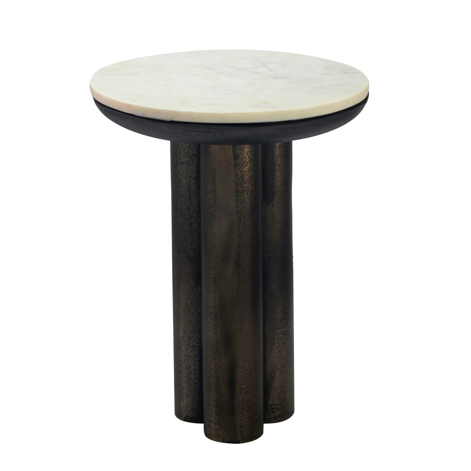 FineBuy Beistelltisch Metall mit weißer Marmor Tischplatte 36cm Rund - Design Anstelltisch Aluminium - Loungetisch Säulenbein - Alu Sofatisch - Couchtisch Wohnzimmertisch Klein Handmade
