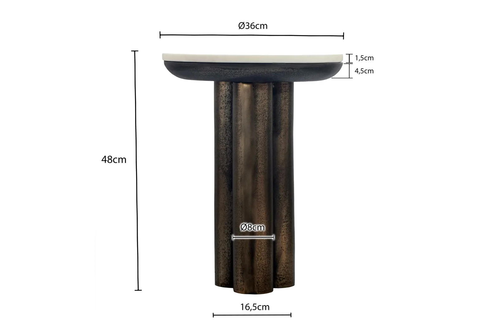 FineBuy Beistelltisch Metall mit weißer Marmor Tischplatte 36cm Rund - Design Anstelltisch Aluminium - Loungetisch Säulenbein - Alu Sofatisch - Couchtisch Wohnzimmertisch Klein Handmade
