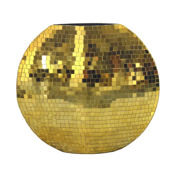 FineBuy Tischvase Metall 40cm - Dekovase Mosaik rund - Vase modern - Wohnzimmer Deko - Design Vase flach Tisch Dekoration Handmade