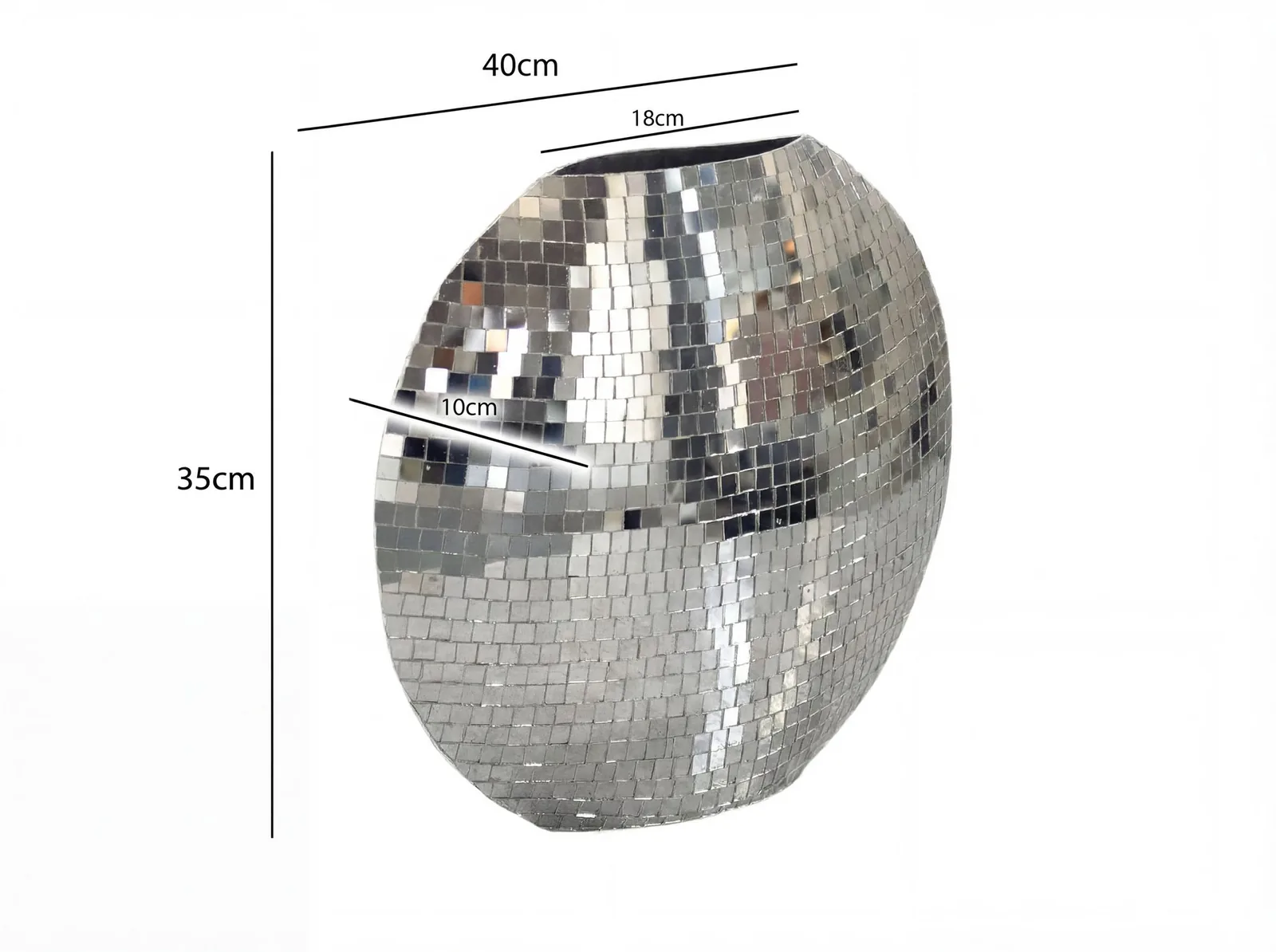 FineBuy Tischvase Metall 40cm - Dekovase Mosaik rund - Vase modern - Wohnzimmer Deko - Design Vase flach Tisch Dekoration Handmade