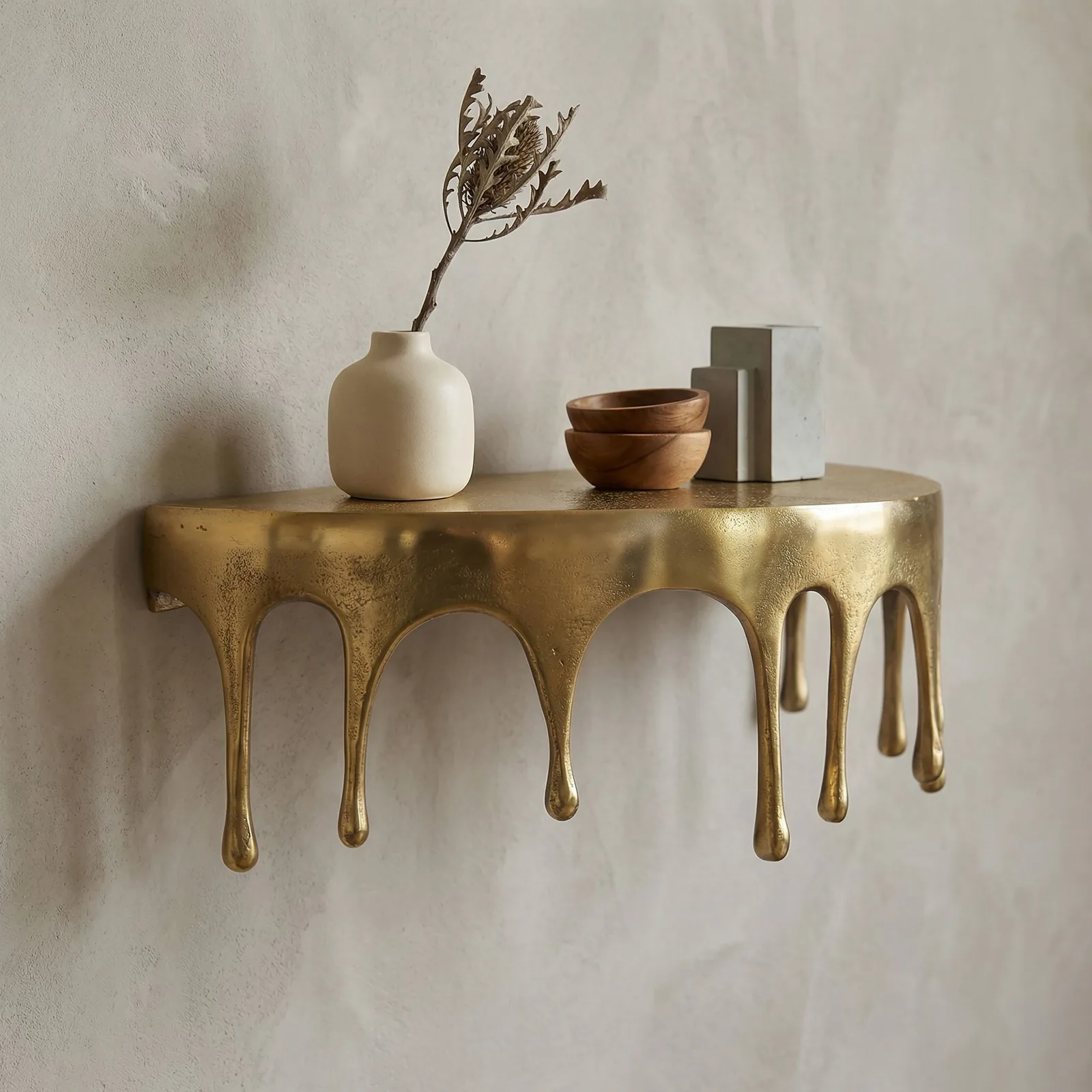 FineBuy Wandregal Aluminium Gold Tropfen Optik - Ausgefallenes Hängeregal Metall - Design Drops Schweberegal Alu - Modernes Wandboard Dekoregal Handmade