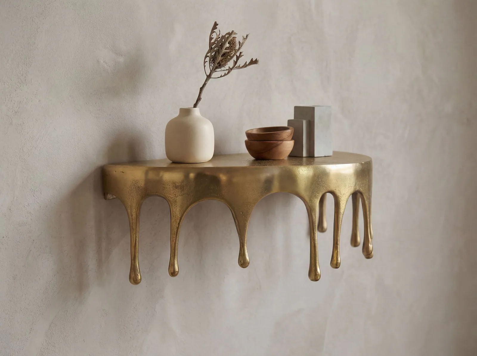 FineBuy Wandregal Aluminium Gold Tropfen Optik - Ausgefallenes Hängeregal Metall - Design Drops Schweberegal Alu - Modernes Wandboard Dekoregal Handmade