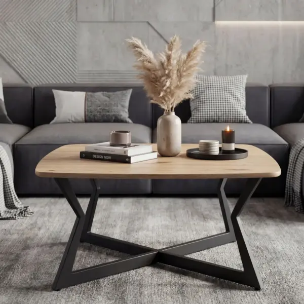 FineBuy Couchtisch Quadratisch 75x75cm Eiche Optik Schwarz - Design Sofatisch - Wohnzimmertisch Loungetisch Modern - Beistelltisch Kaffeetisch Industrial