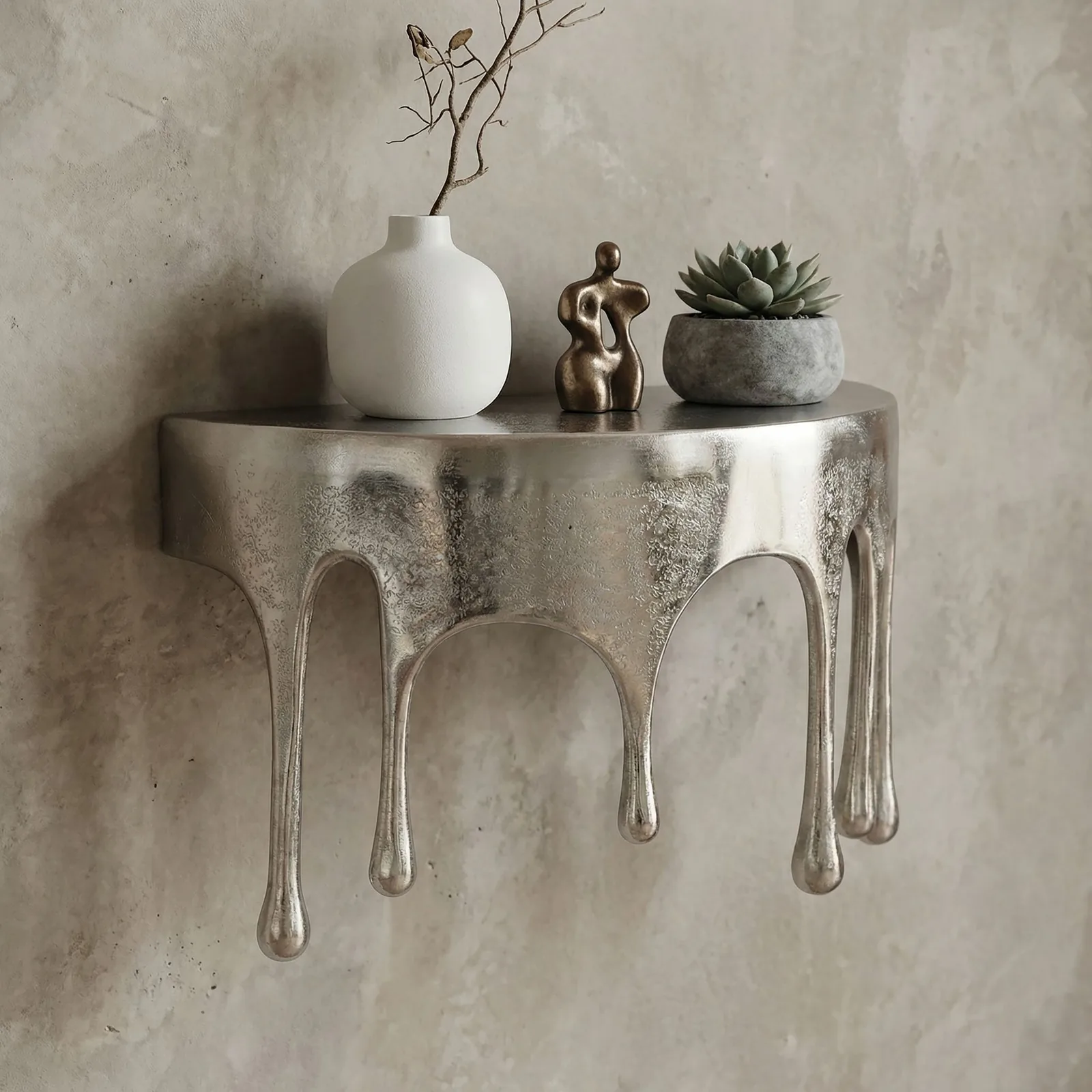 FineBuy Wandregal Aluminium Silber Tropfen Optik - Ausgefallenes Hängeregal Metall - Design Drops Schweberegal Alu - Modernes Wandboard Dekoregal Handmade