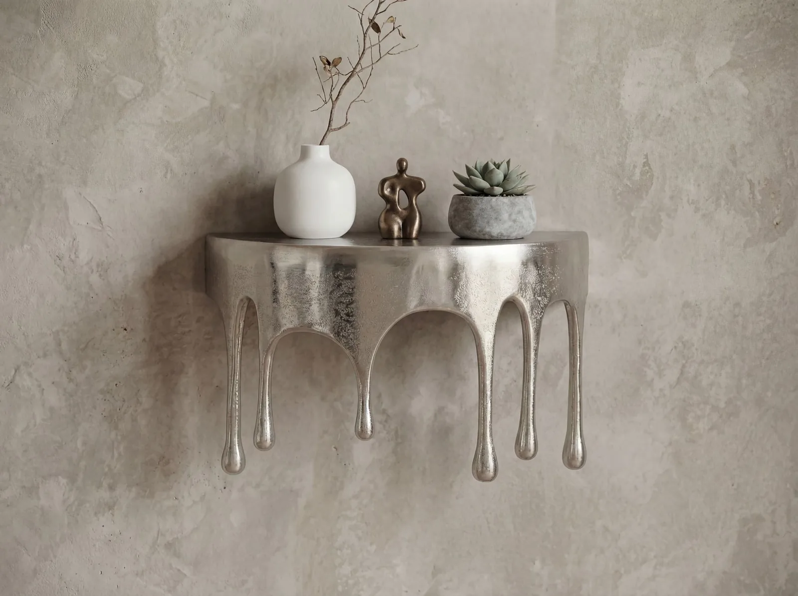 FineBuy Wandregal Aluminium Silber Tropfen Optik - Ausgefallenes Hängeregal Metall - Design Drops Schweberegal Alu - Modernes Wandboard Dekoregal Handmade