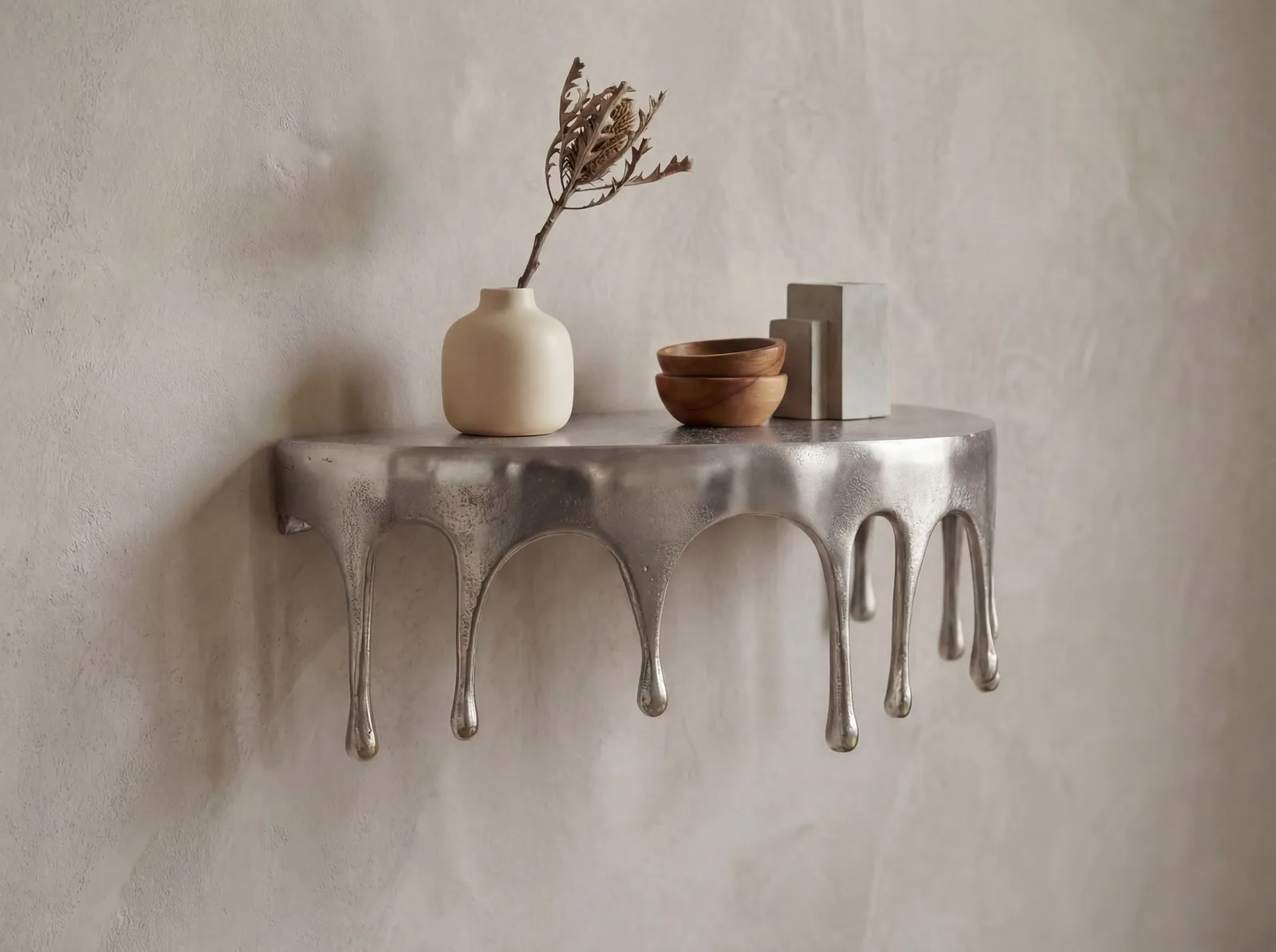 FineBuy Wandregal Aluminium Silber Tropfen Optik - Ausgefallenes Hängeregal Metall - Design Drops Schweberegal Alu - Modernes Wandboard Dekoregal Handmade