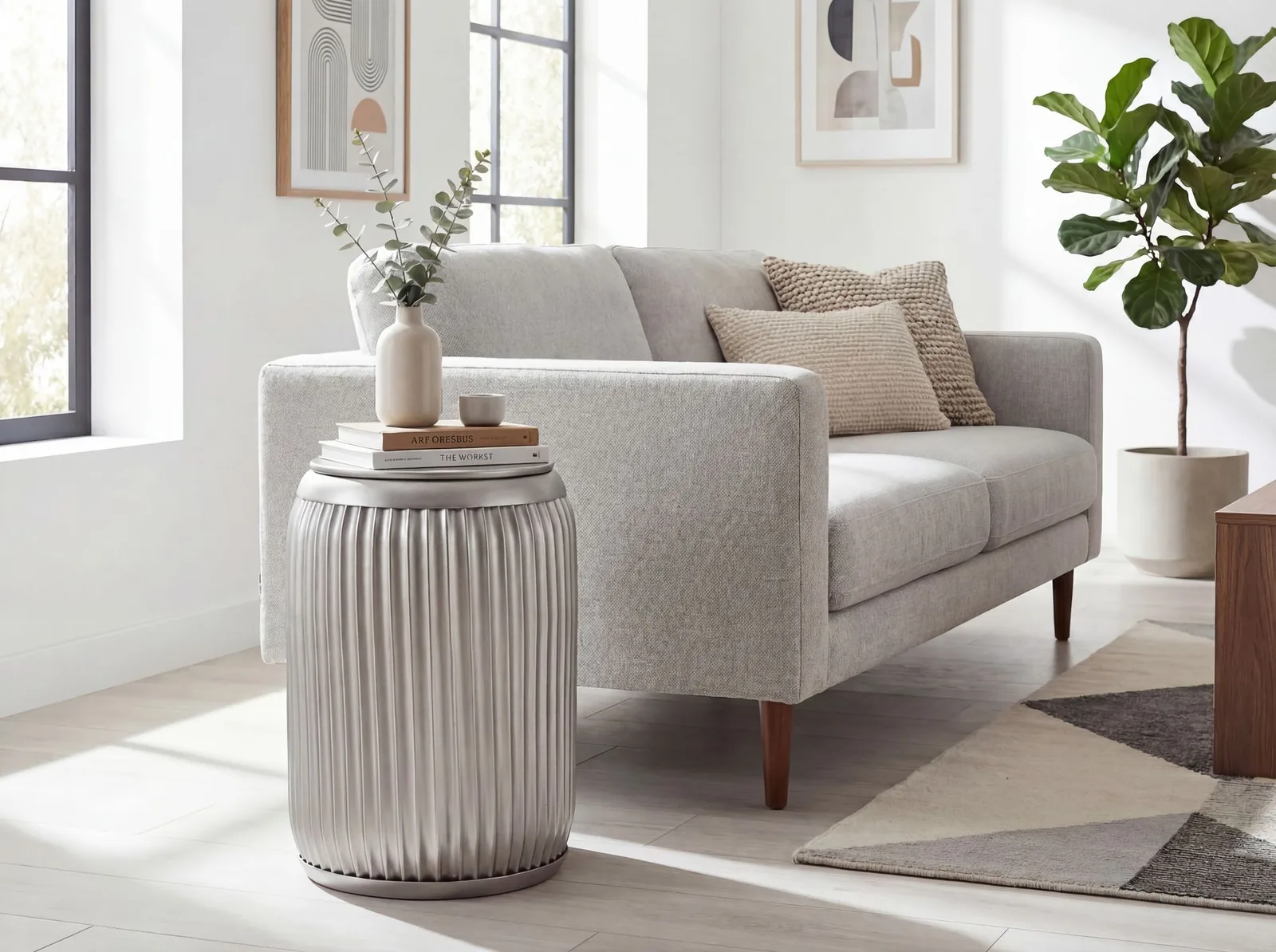 FineBuy Beistelltisch Metall Rund 35cm mit abnehmbarer Tischplatte - Design Wohnzimmertisch mit Stauraum - Extravaganter Couchtisch Rillenoptik - Moderner Sofatisch Klein Handmade