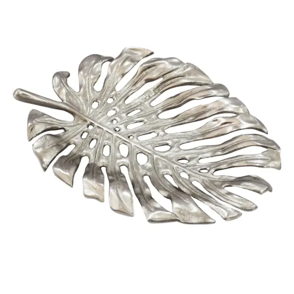 FineBuy Dekoschale Aluminium 36cm Monstera Blattform - Design Standdeko Obstschale Metall - Schmuckteller Tisch Deko - Dekoteller Blatt - Schmuckschale Schale Deko Badezimmer Handmade