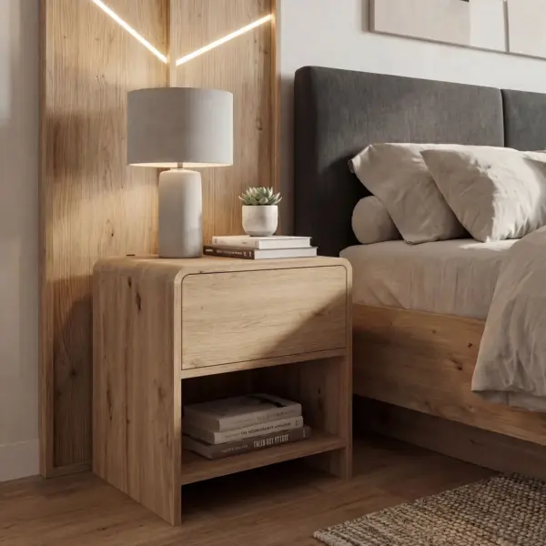 FineBuy Nachtkonsole Eiche Dekor 50cm Nachttisch Modern - Nachtkommode Boxspringbett mit Schublade - Kleines Nachtkästchen Schlafzimmer mit Stauraum