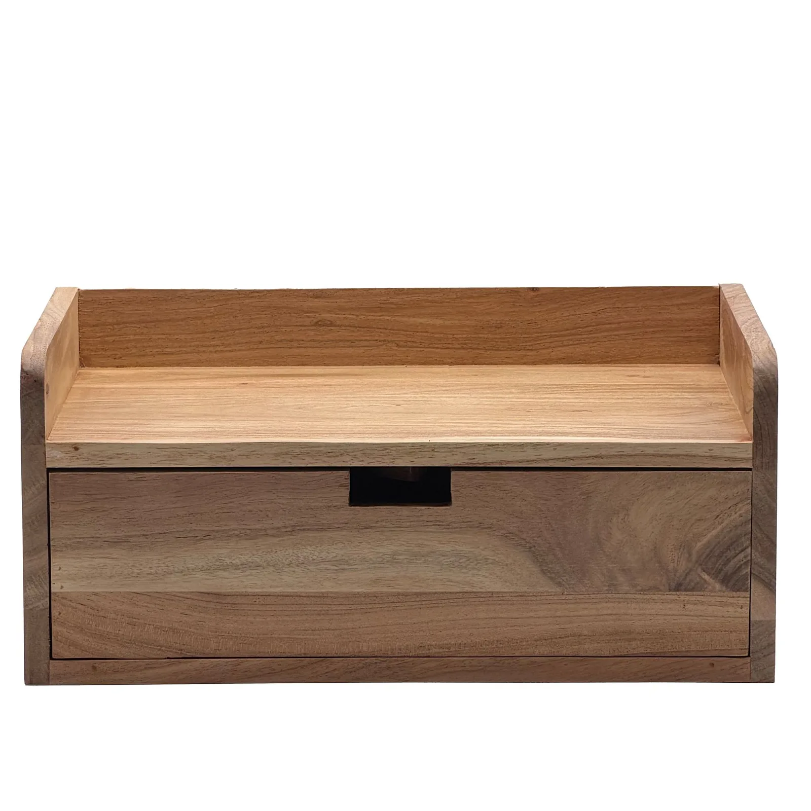 FineBuy Wandregal Akazie Massivholz 45x30cm Schwebendes Regal mit Schublade - Design Schweberegal - Hängeregal Holz - Wandboard Handmade