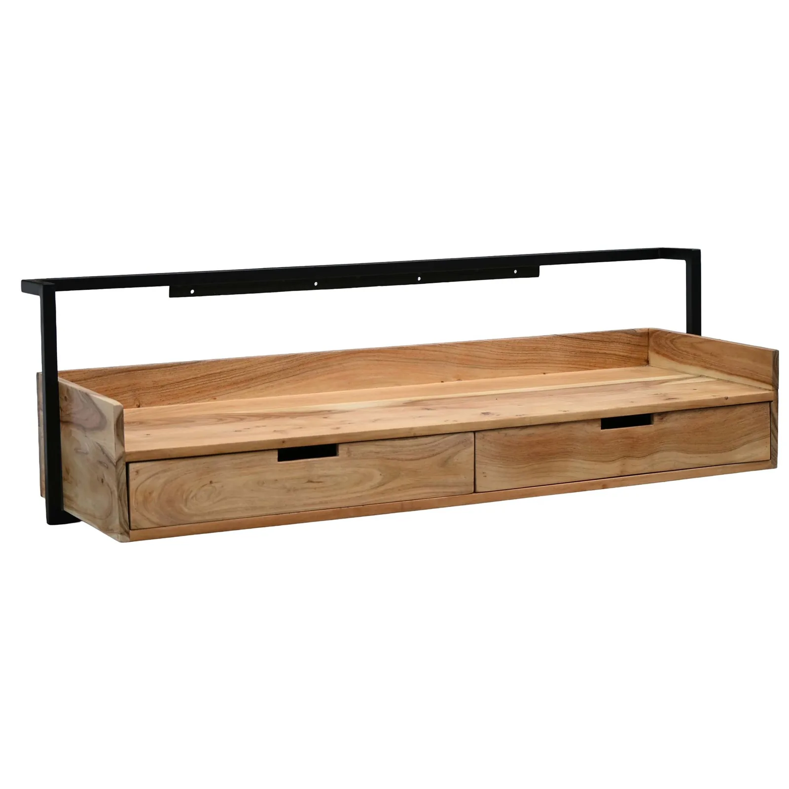FineBuy Wandschreibtisch Akazie Massivholz 120cm mit 2 Schubladen - Design Schreibtisch für die Wand Hängend mit Stauraum - Schwebend Handmade
